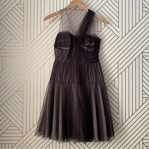 Cynthia Steffe Molly Silk Organza pleat Illusion Asymmetric Two Tone Tulle Dress